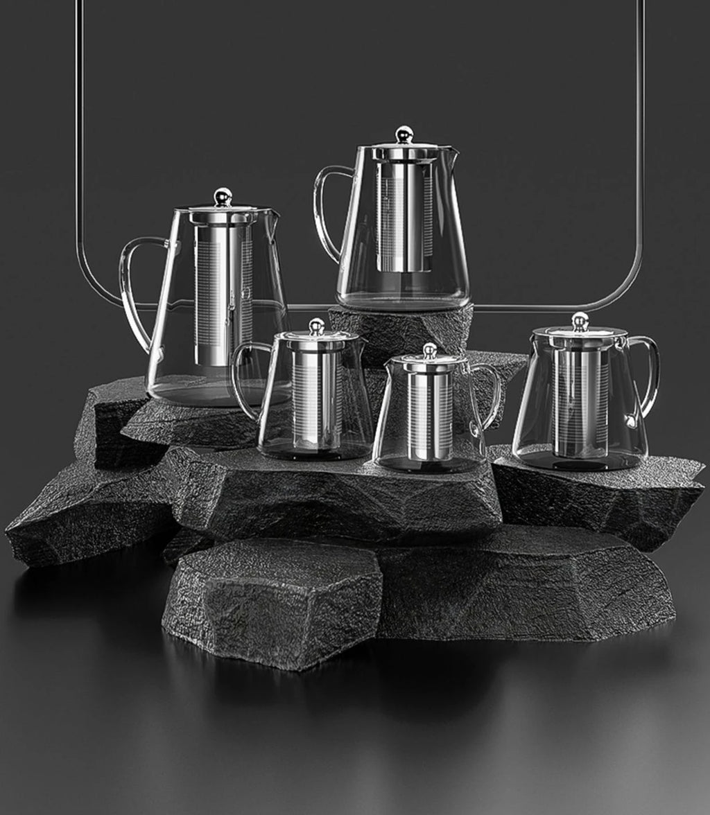 Heat Resistant Glass Teapot with Stainless Steel Tea Strainer Infuser Flower Kettle Kung Fu Teaware Set Puer Oolong Pot